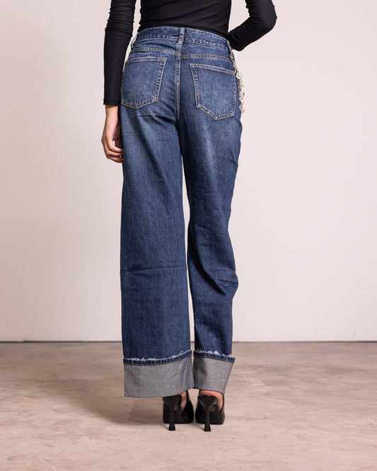 Jeans palazzo con risvolto medio