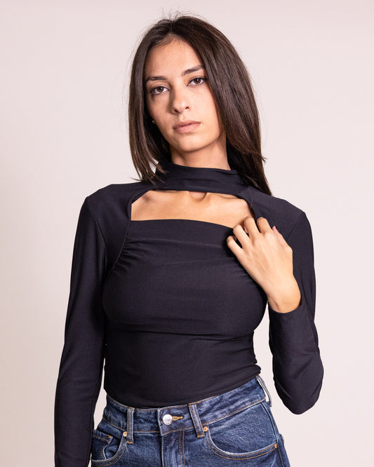 Body lupetto apertura sotto il collo