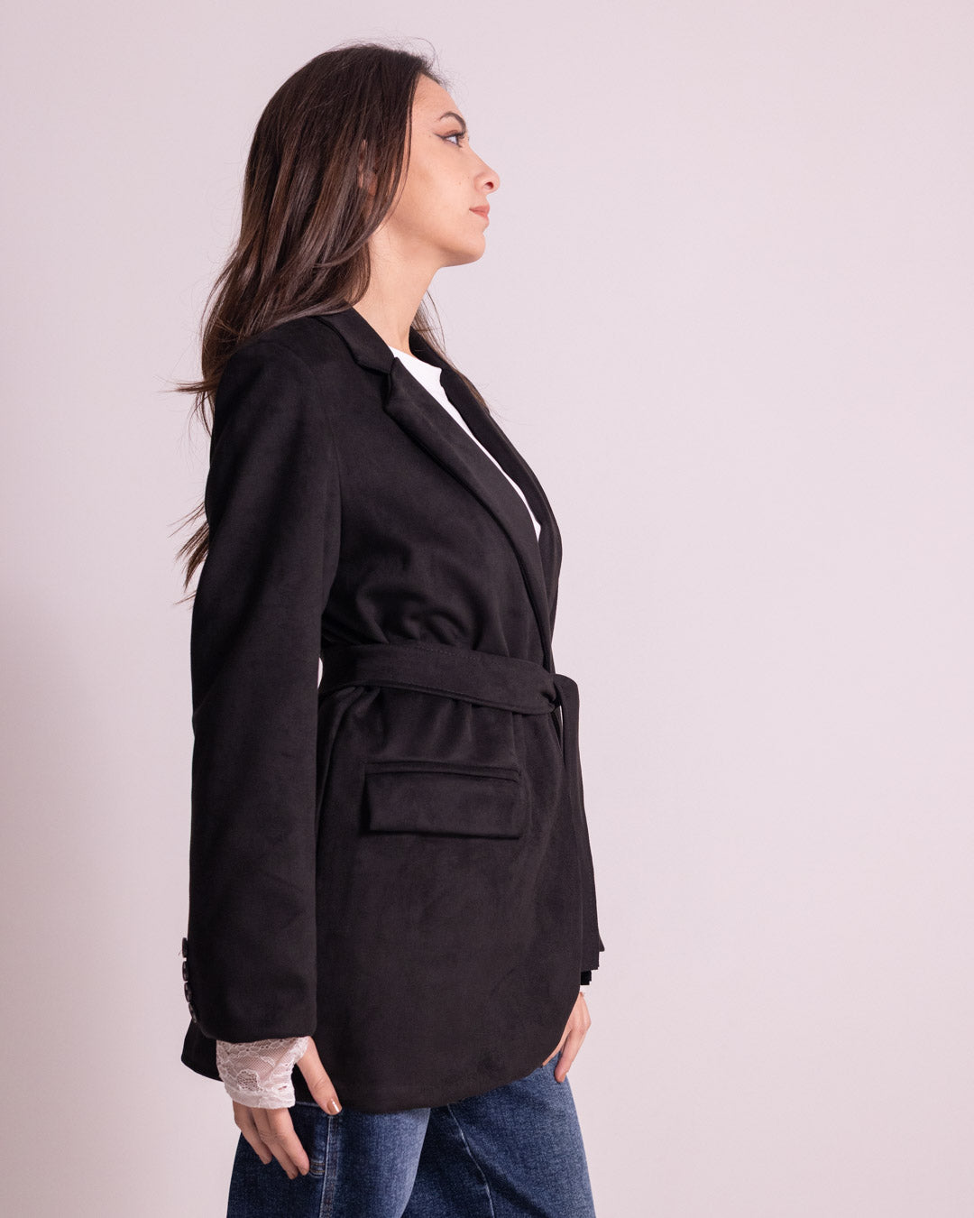 Giacca lunga con cintura in vita