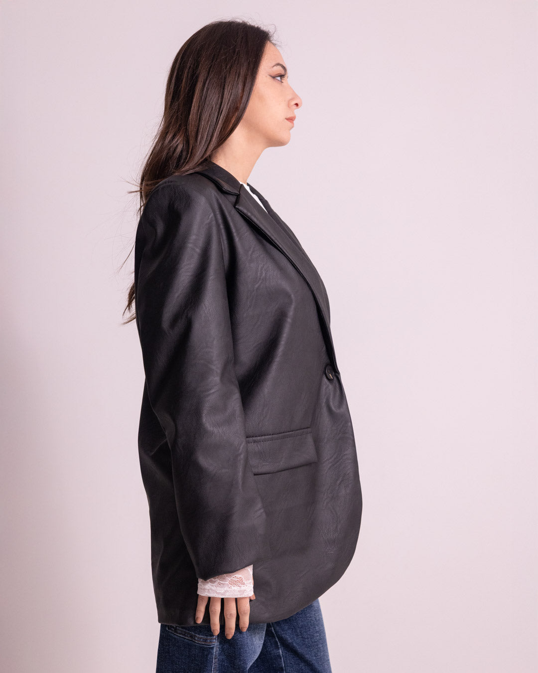 Giacca lunga in ecopelle