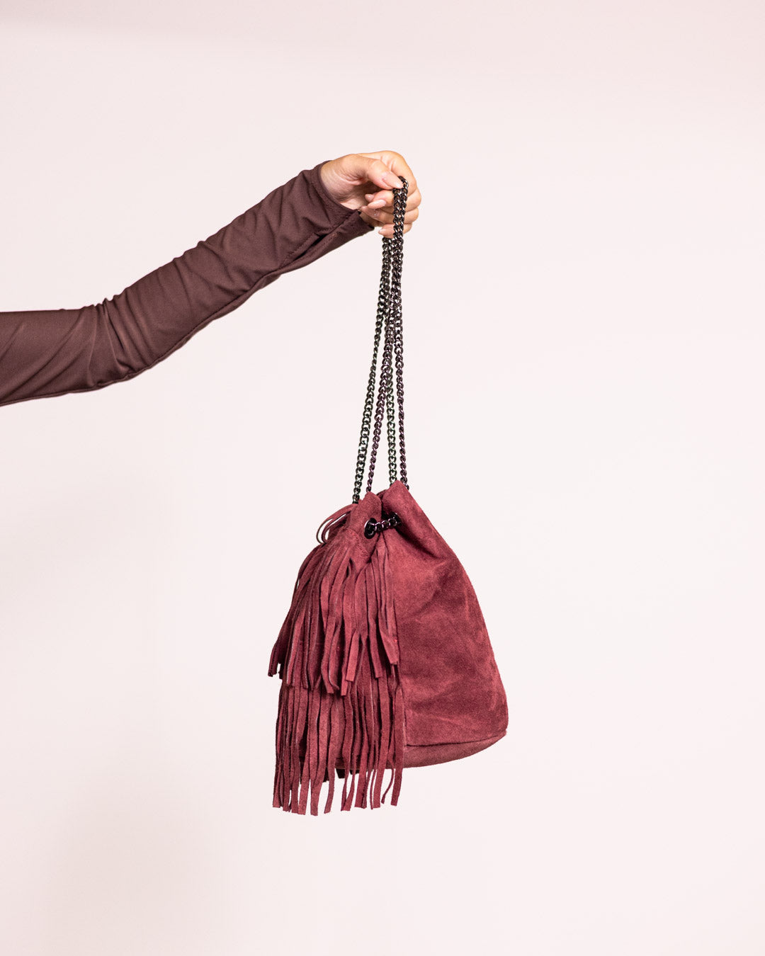 Secchiello con frange vera pelle