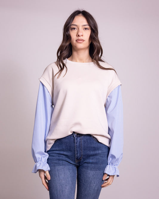 Felpa camicia con manica a sbuffo