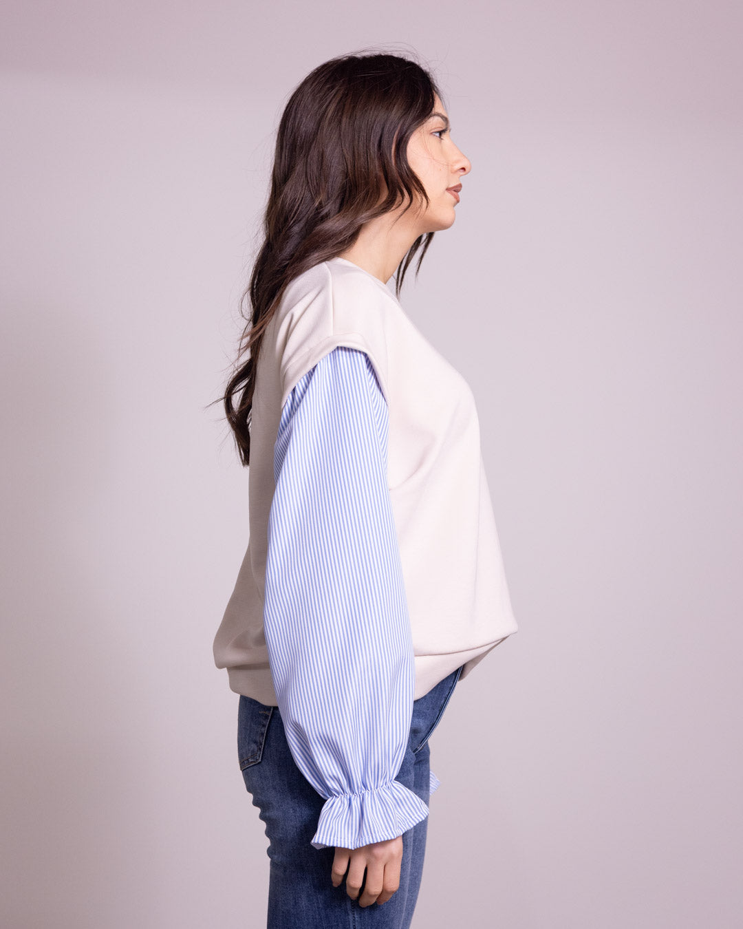 Felpa camicia con manica a sbuffo