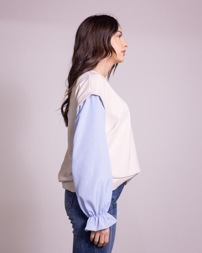 Felpa camicia con manica a sbuffo