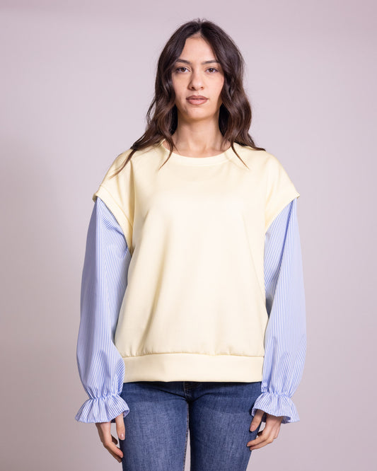 Felpa camicia con manica a sbuffo