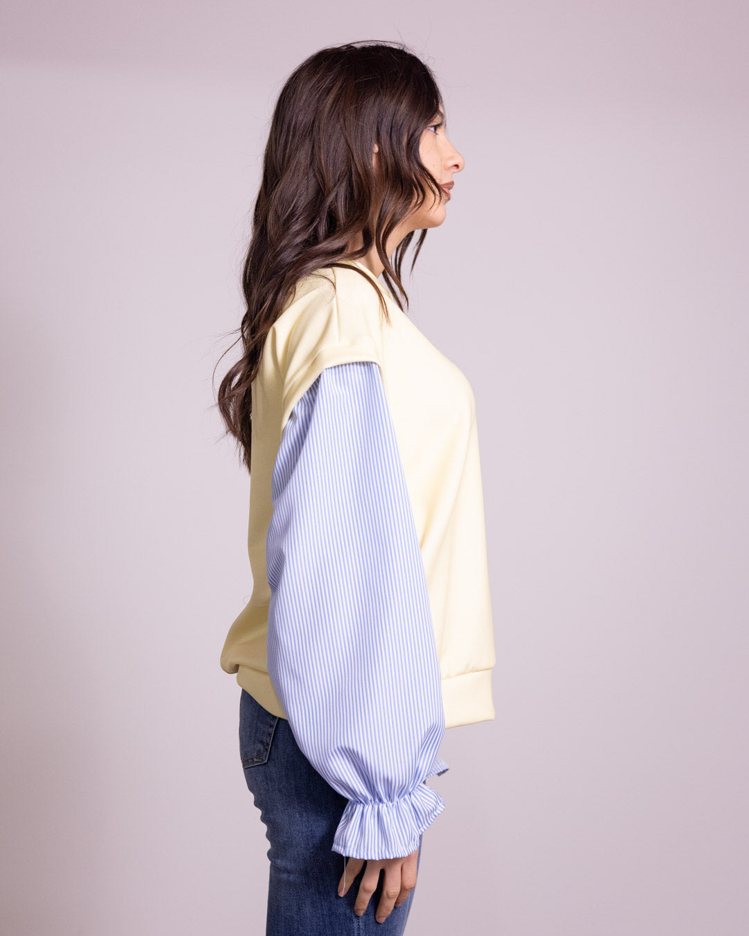 Felpa camicia con manica a sbuffo