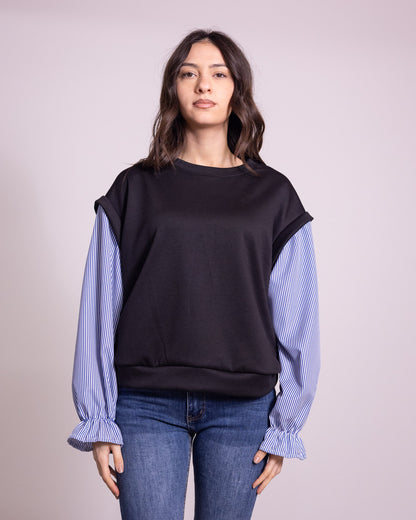 Felpa camicia con manica a sbuffo