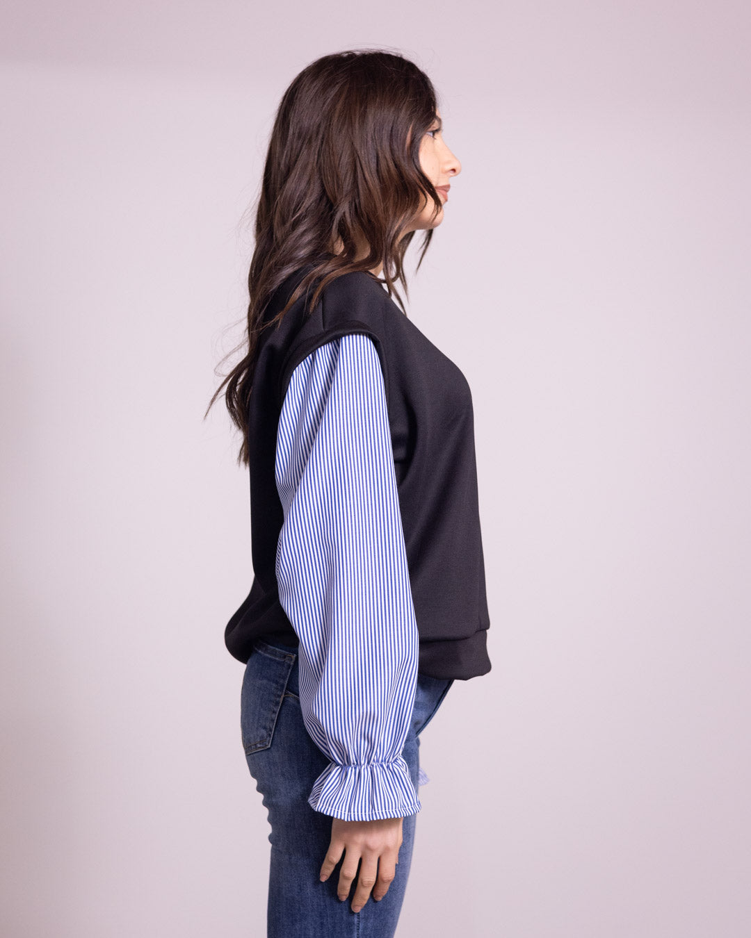 Felpa camicia con manica a sbuffo