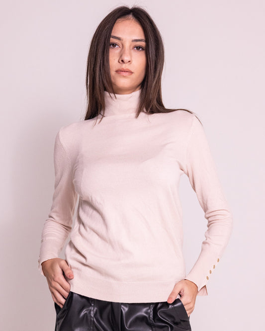 Dolcevita collo alto con bottoni sui polsi