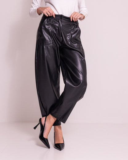 Pantalone barrel leg in ecopelle