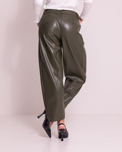 Pantalone barrel leg in ecopelle