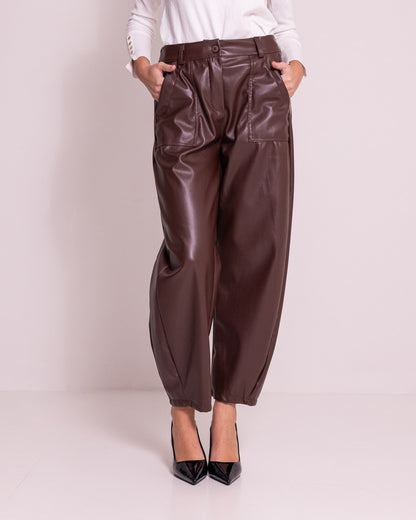 Pantalone barrel leg in ecopelle