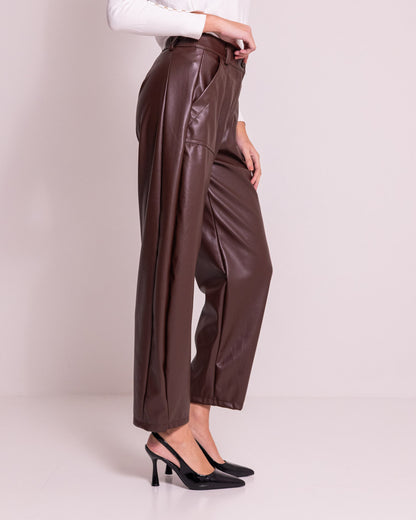 Pantalone barrel leg in ecopelle