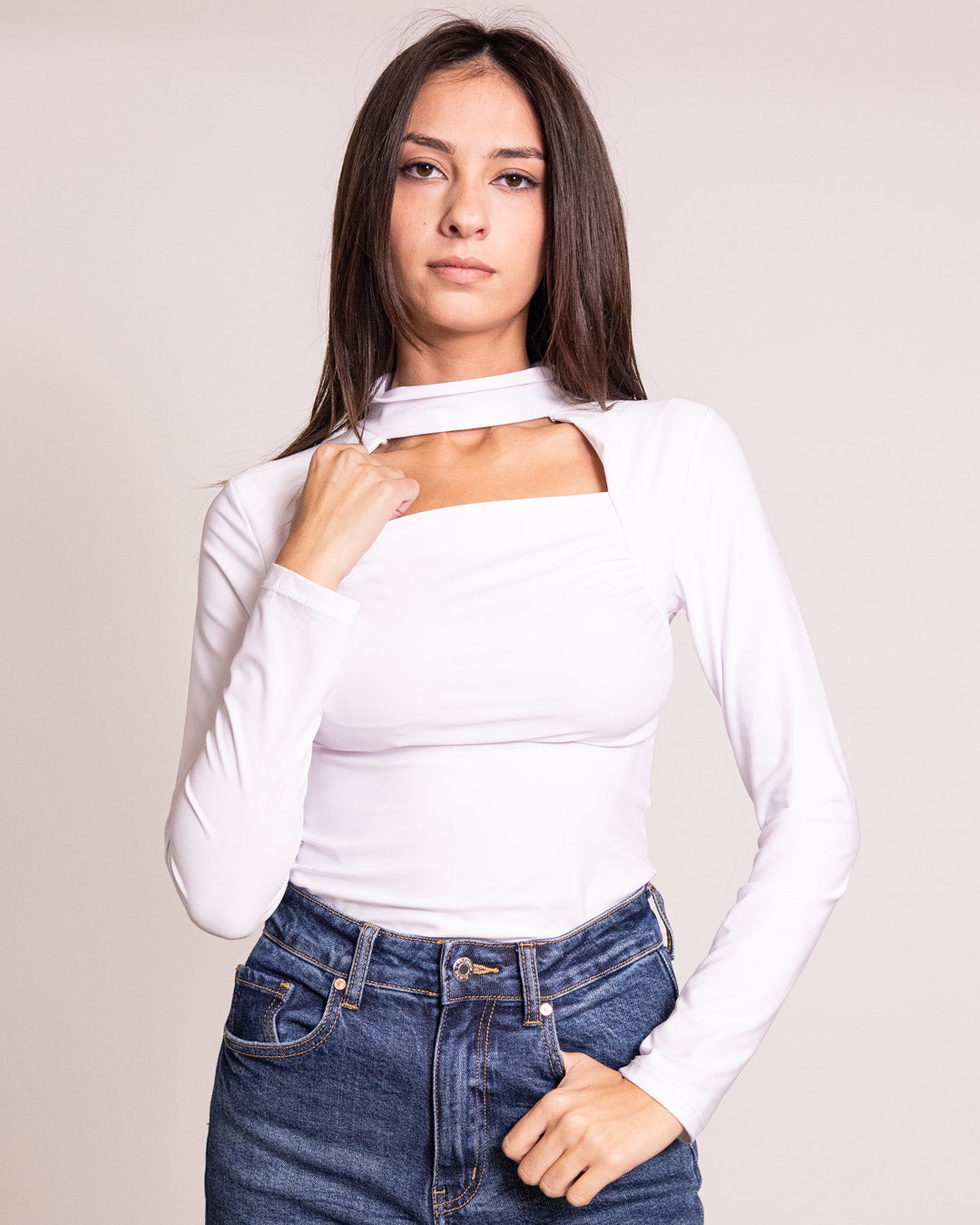 Body lupetto apertura sotto il collo