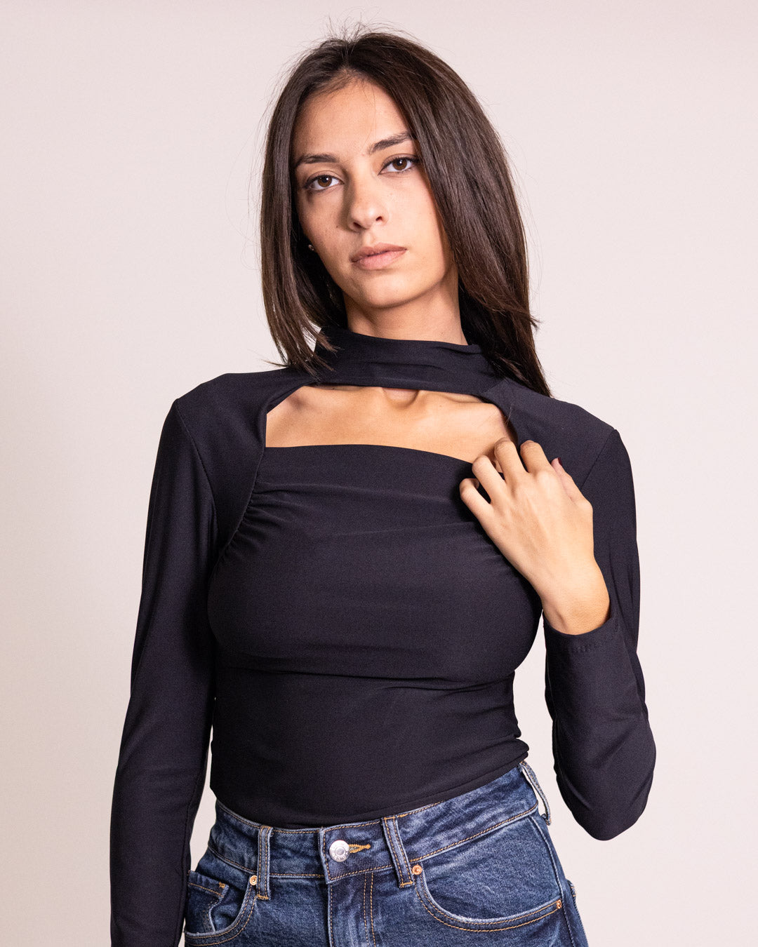 Body lupetto apertura sotto il collo