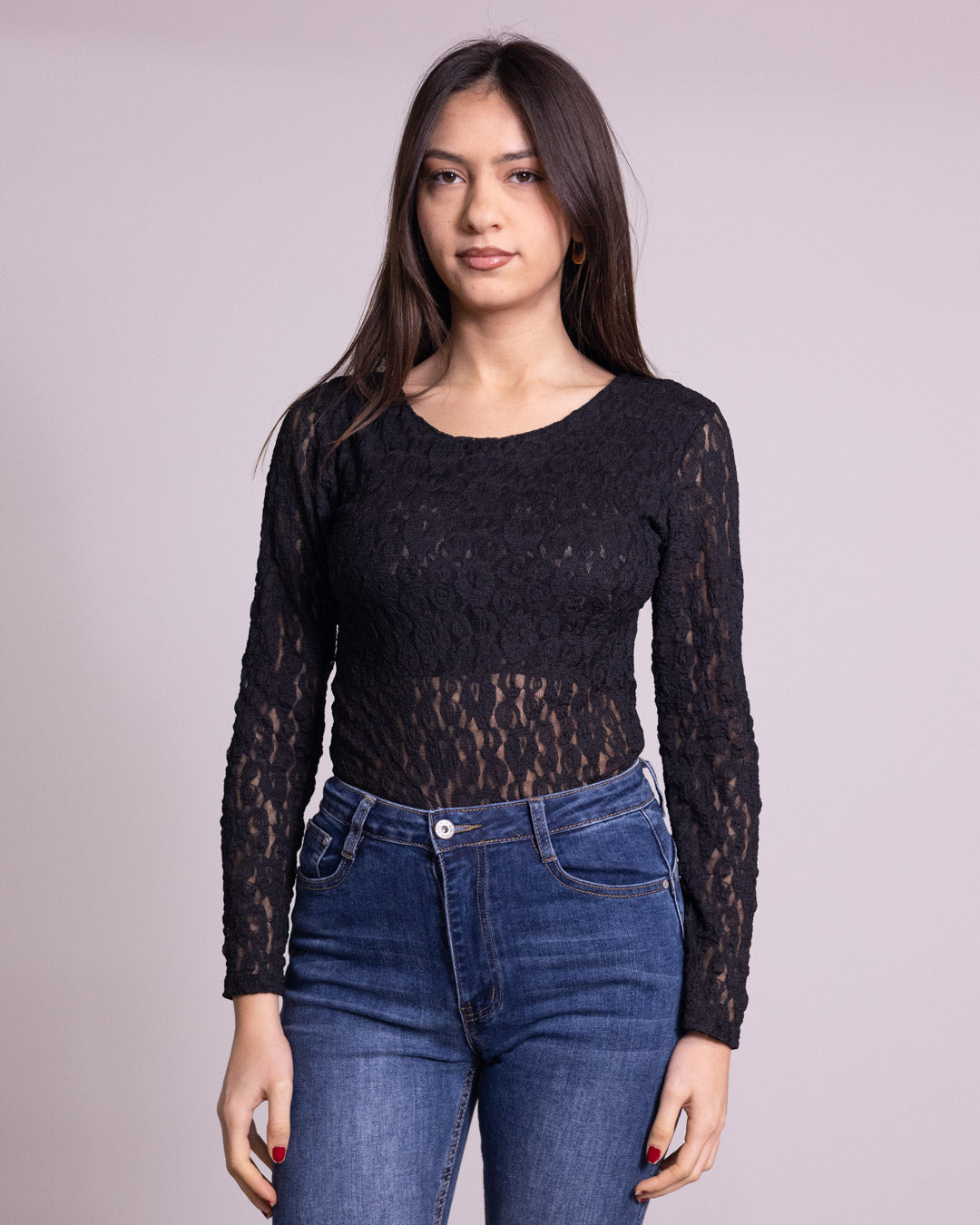 Body donna in pizzo scollo a giro