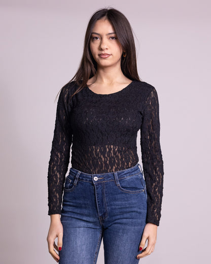 Body donna in pizzo scollo a giro