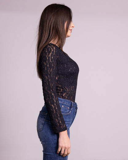 Body donna in pizzo scollo a giro