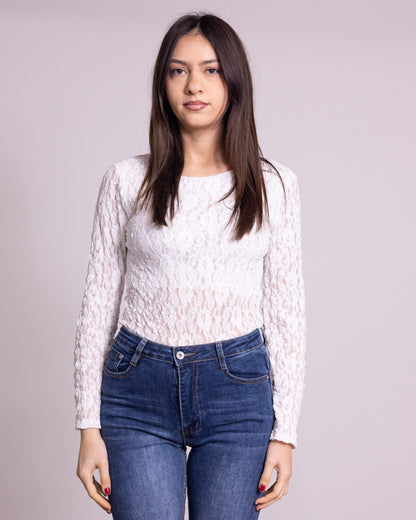 Body donna in pizzo scollo a giro