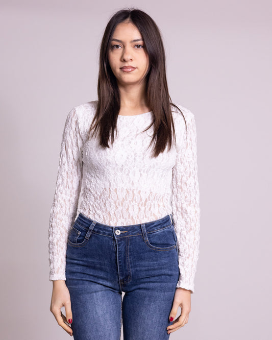 Body donna in pizzo scollo a giro