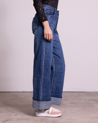 Jeans straight con risvolto medio