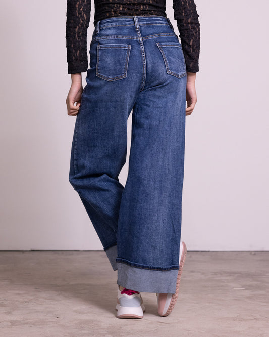 Jeans straight con risvolto medio