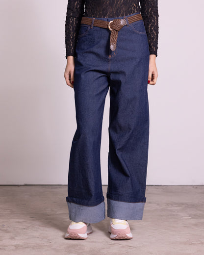 Jeans palazzo con risvolto
