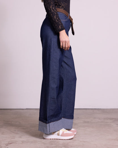 Jeans palazzo con risvolto