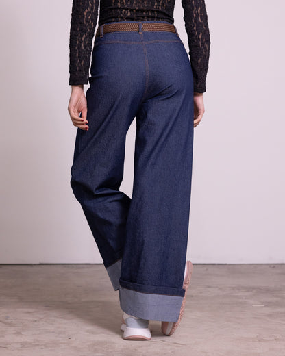 Jeans palazzo con risvolto