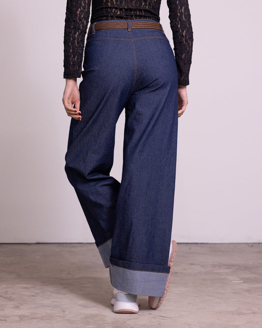Jeans palazzo con risvolto