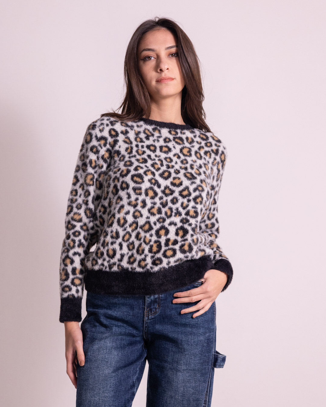 Maglione girocollo leopard