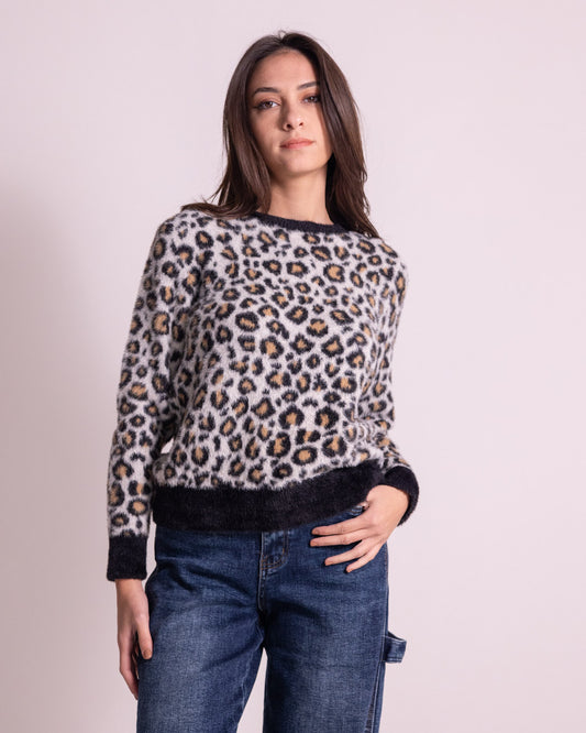 Maglione girocollo leopard