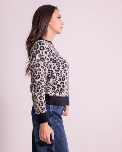 Maglione girocollo leopard