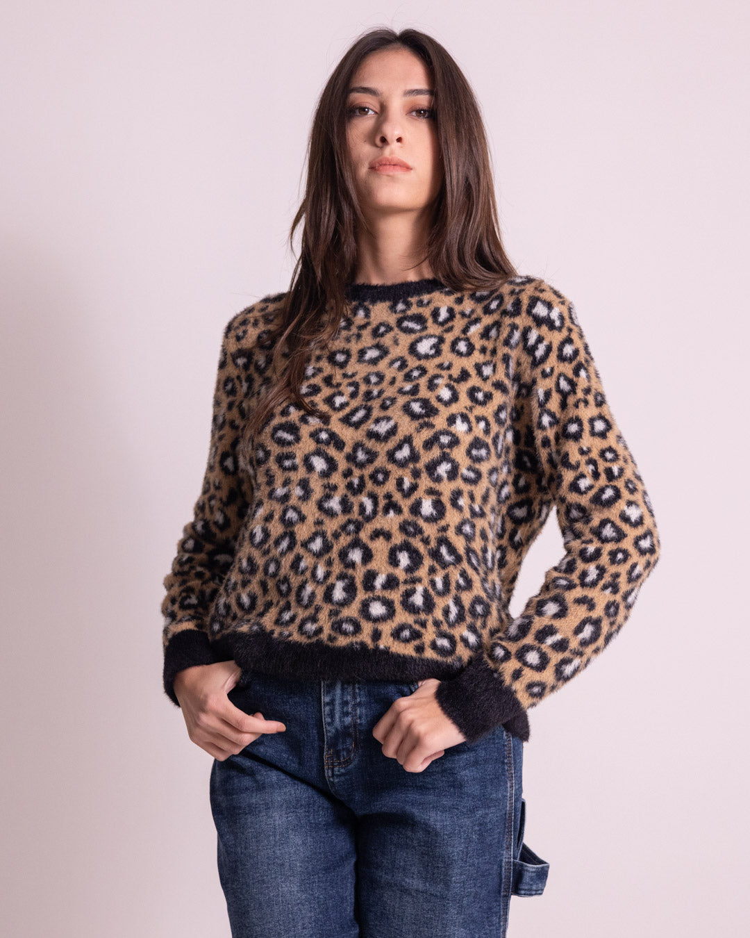 Maglione girocollo leopard