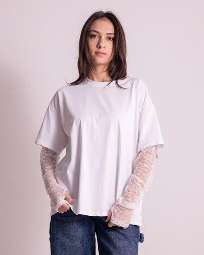T-shirt con manica in pizzo