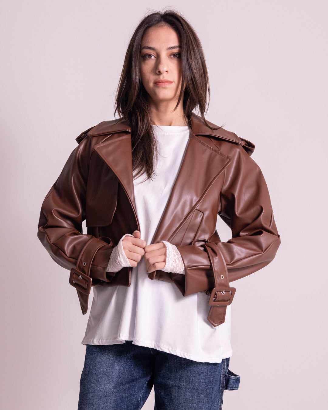 Giacca corta in similpelle