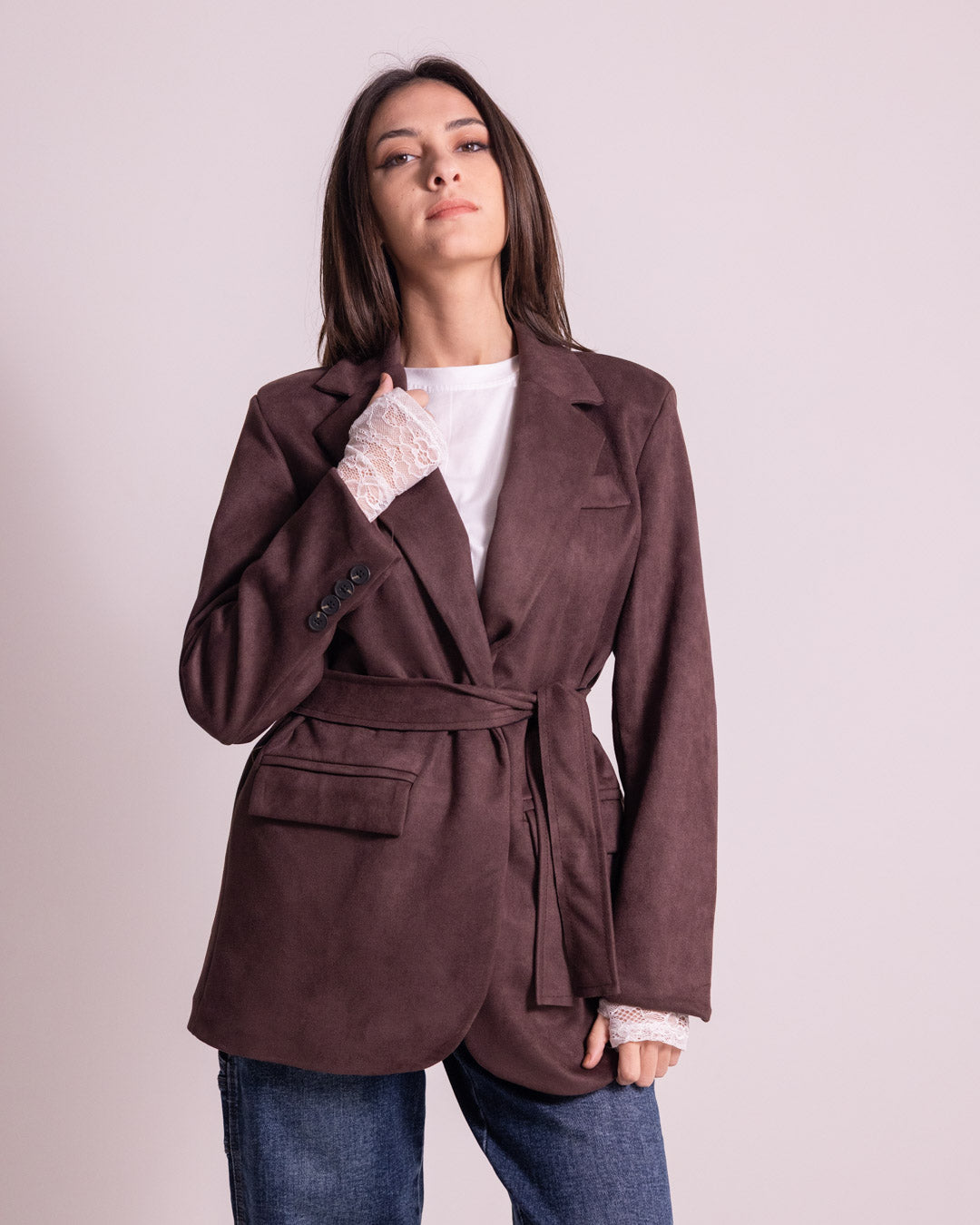 Giacca lunga con cintura in vita