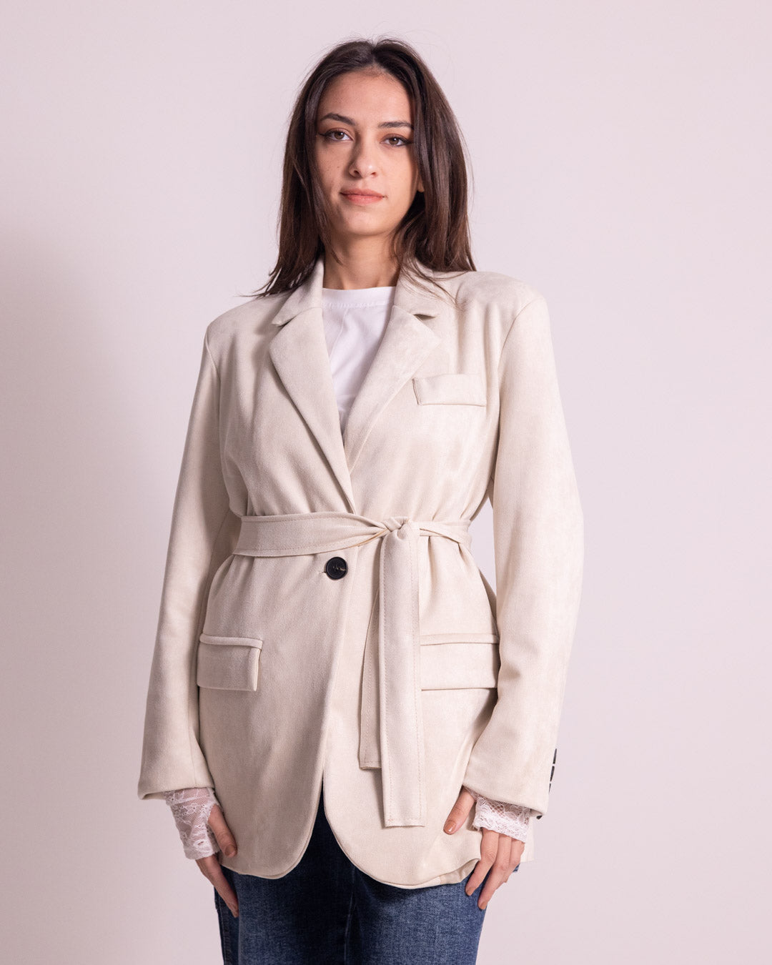 Giacca lunga con cintura in vita