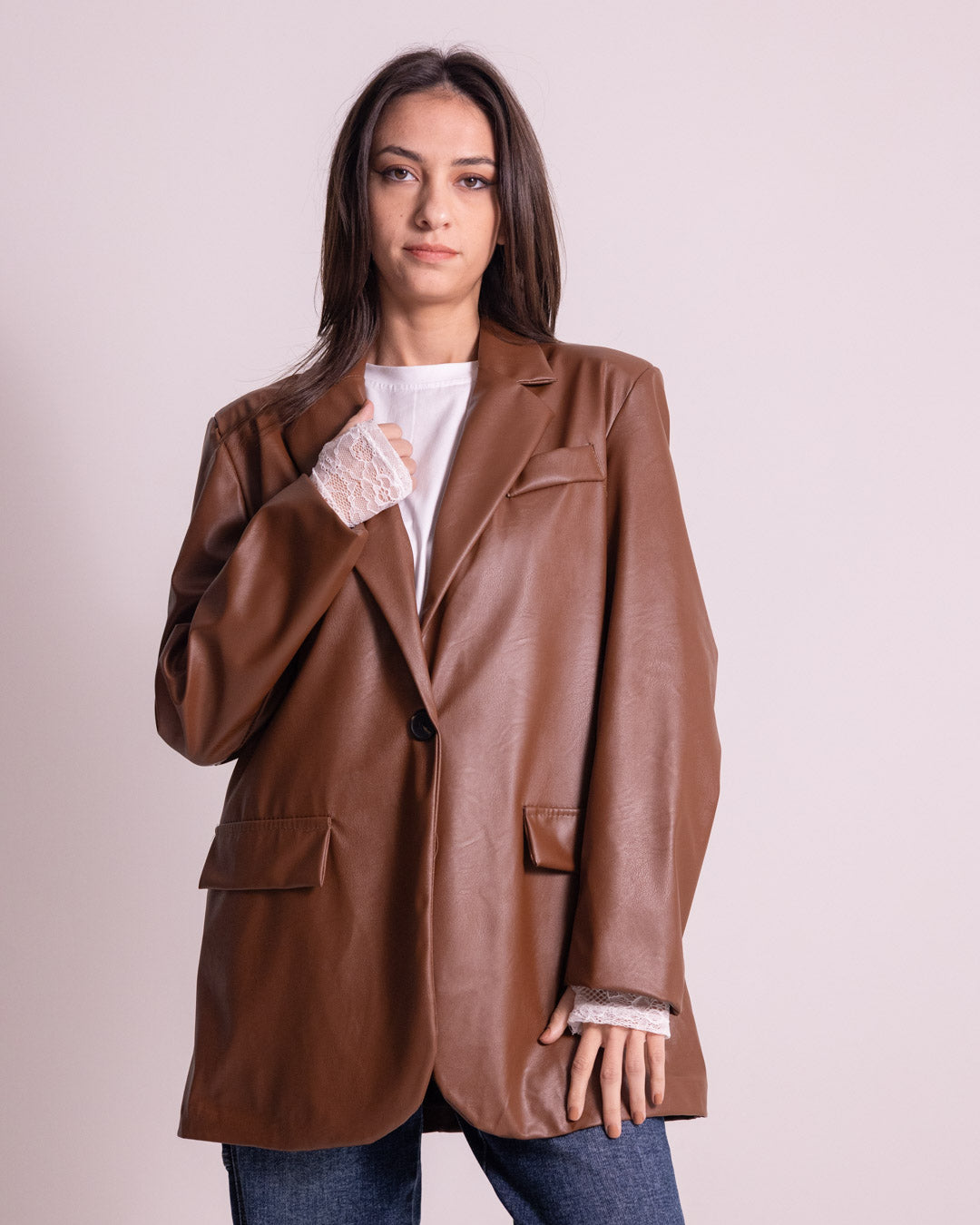 Giacca lunga in ecopelle