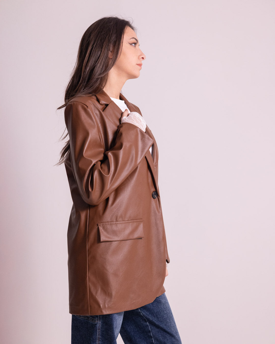 Giacca lunga in ecopelle