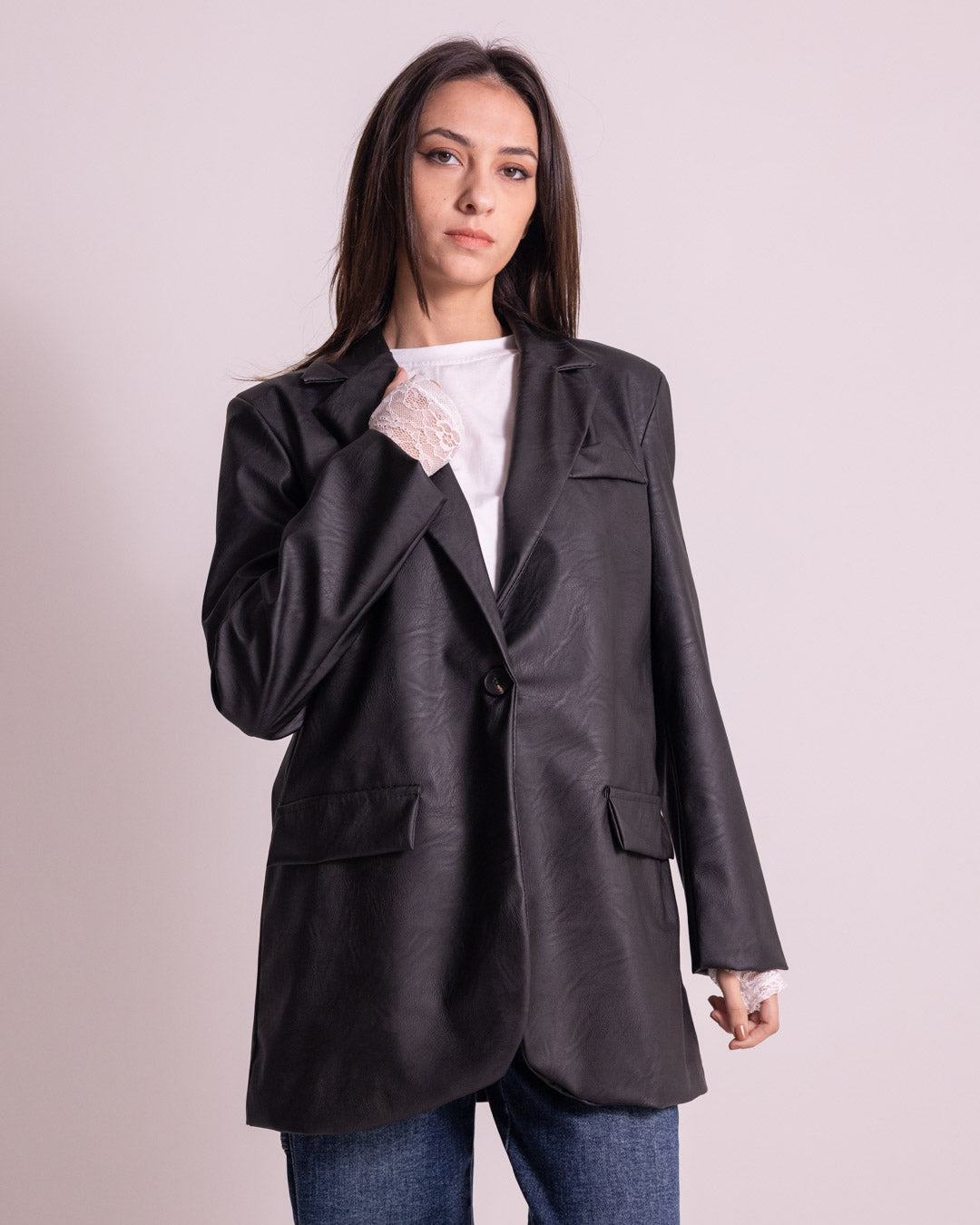 Giacca lunga in ecopelle