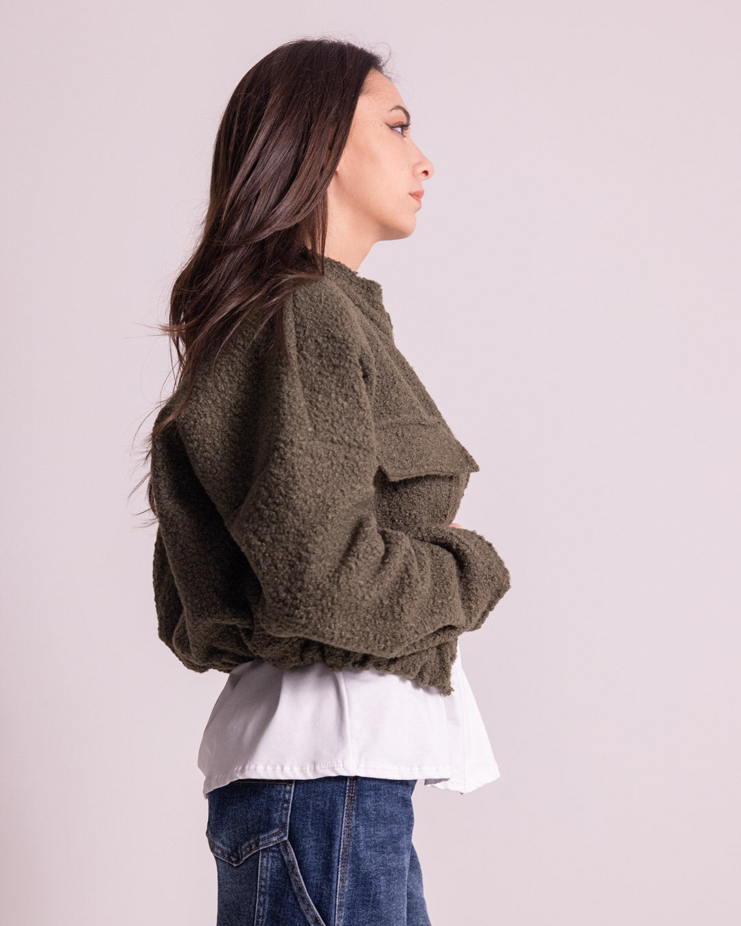 Giacca corta effetto teddy