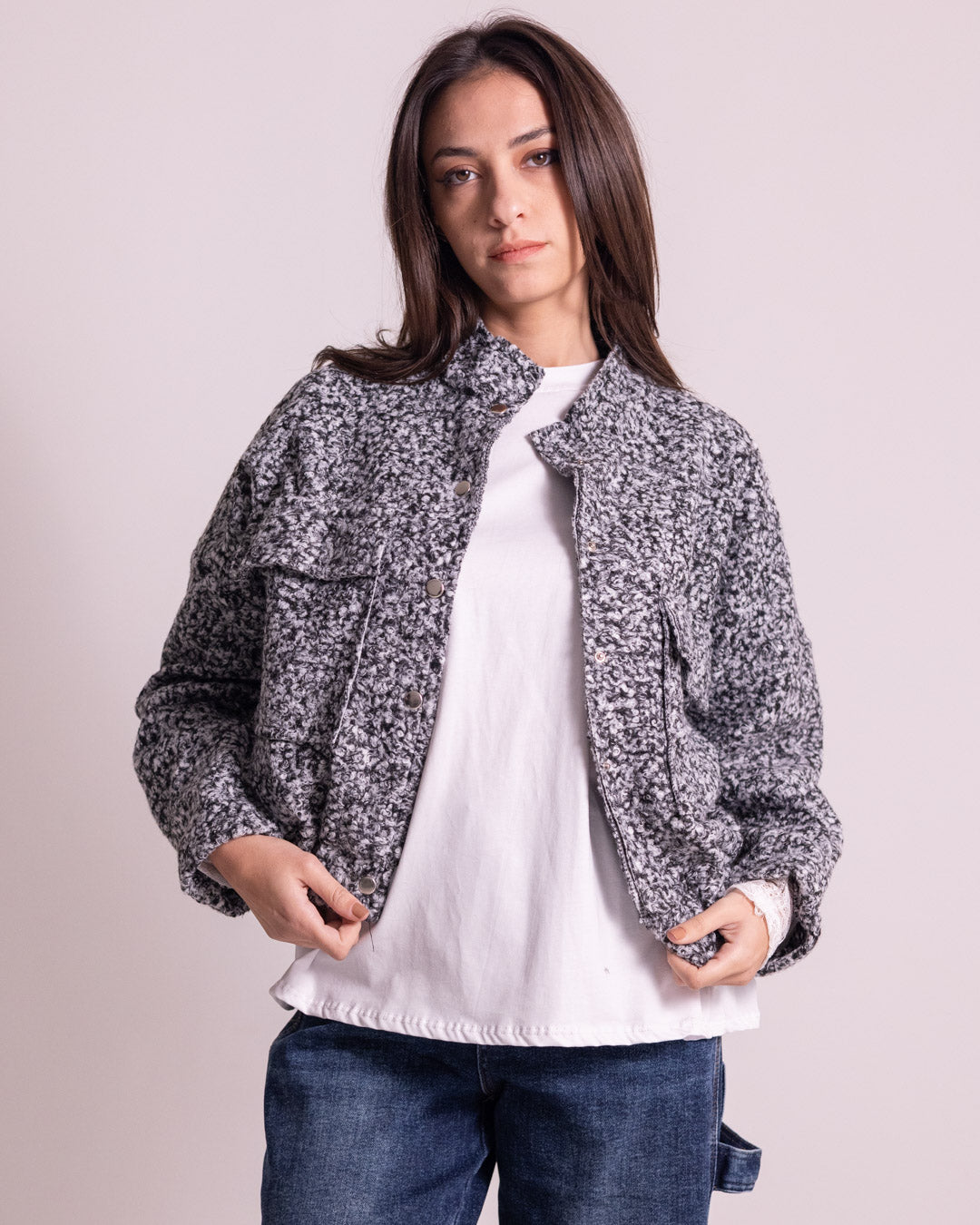 Giacca corta effetto teddy