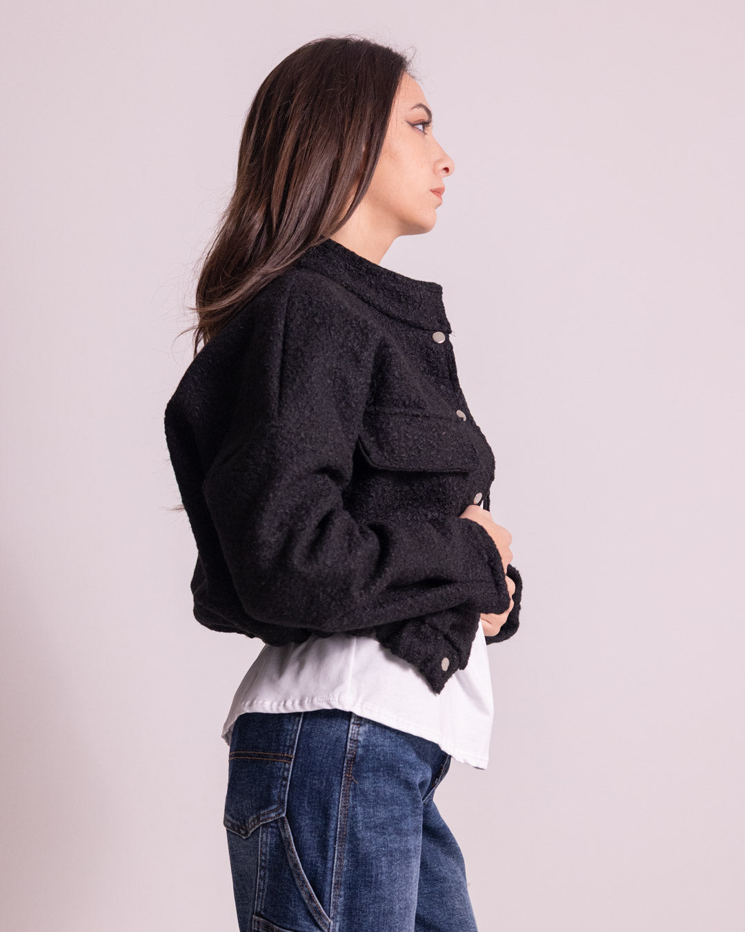 Giacca corta effetto teddy