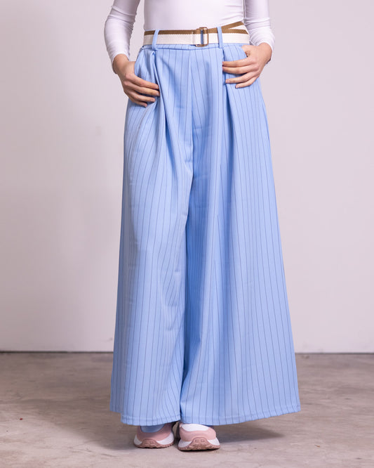 Pantalone palazzo gessato con cintura