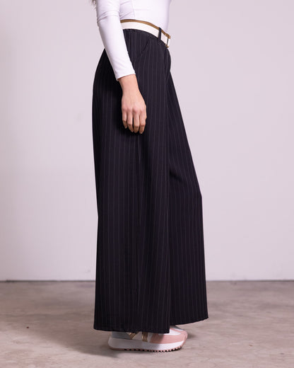 Pantalone palazzo gessato con cintura