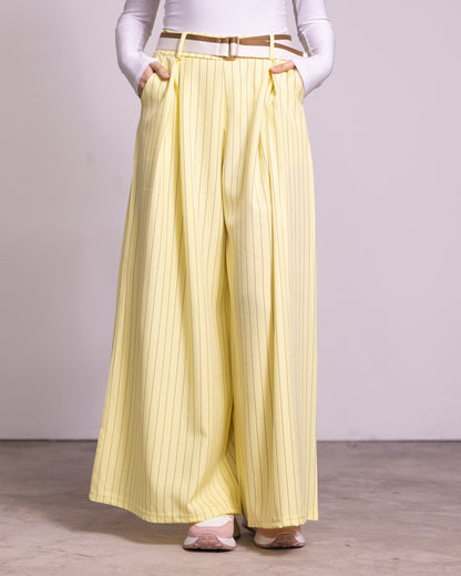 Pantalone palazzo gessato con cintura