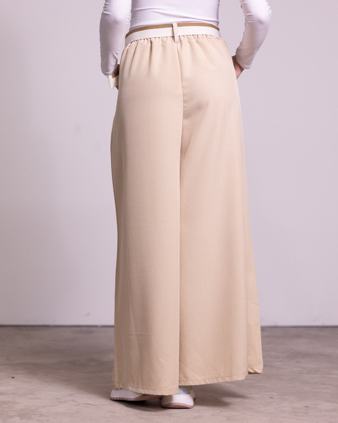 Pantalone palazzo gessato con cintura