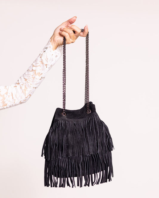 Secchiello con frange vera pelle