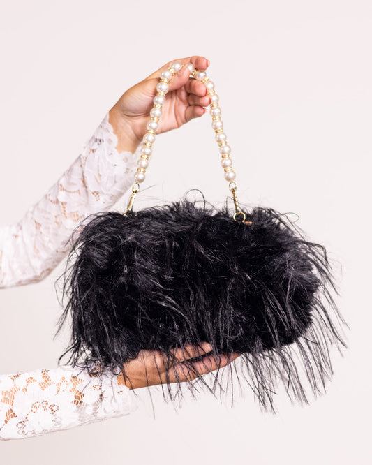 Borsa piume con manico di perle